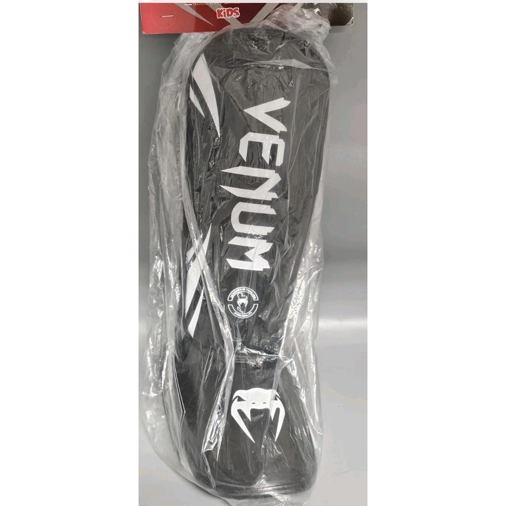 Venum Challenger Standup MMA Kids Shin Guards Medium Black White Pair NEW
